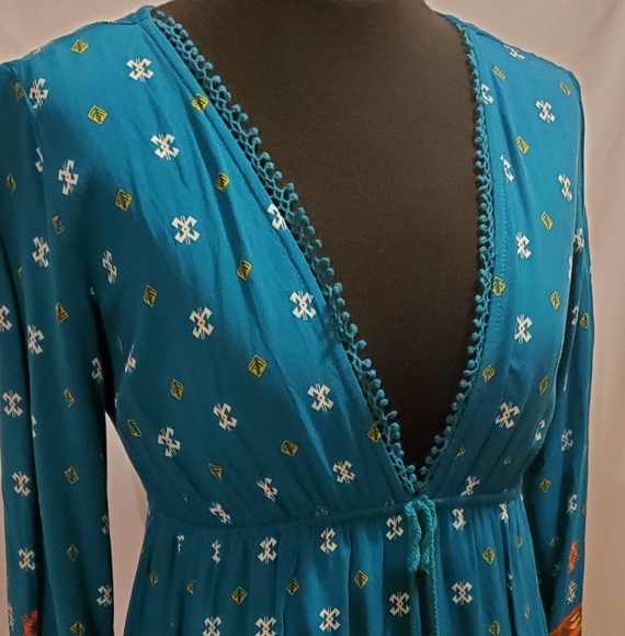 EXHILERATION BOHO, TUNIC TOP. BLUE DRESS OR TOP, - Picture 2 of 9